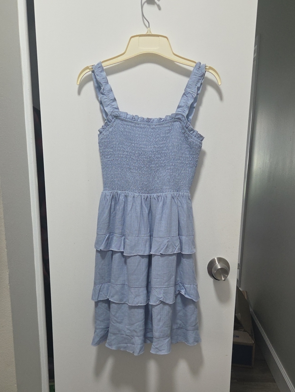 Lulu's Powder Blue Smocked Ruffle-Strap Tiered Dress